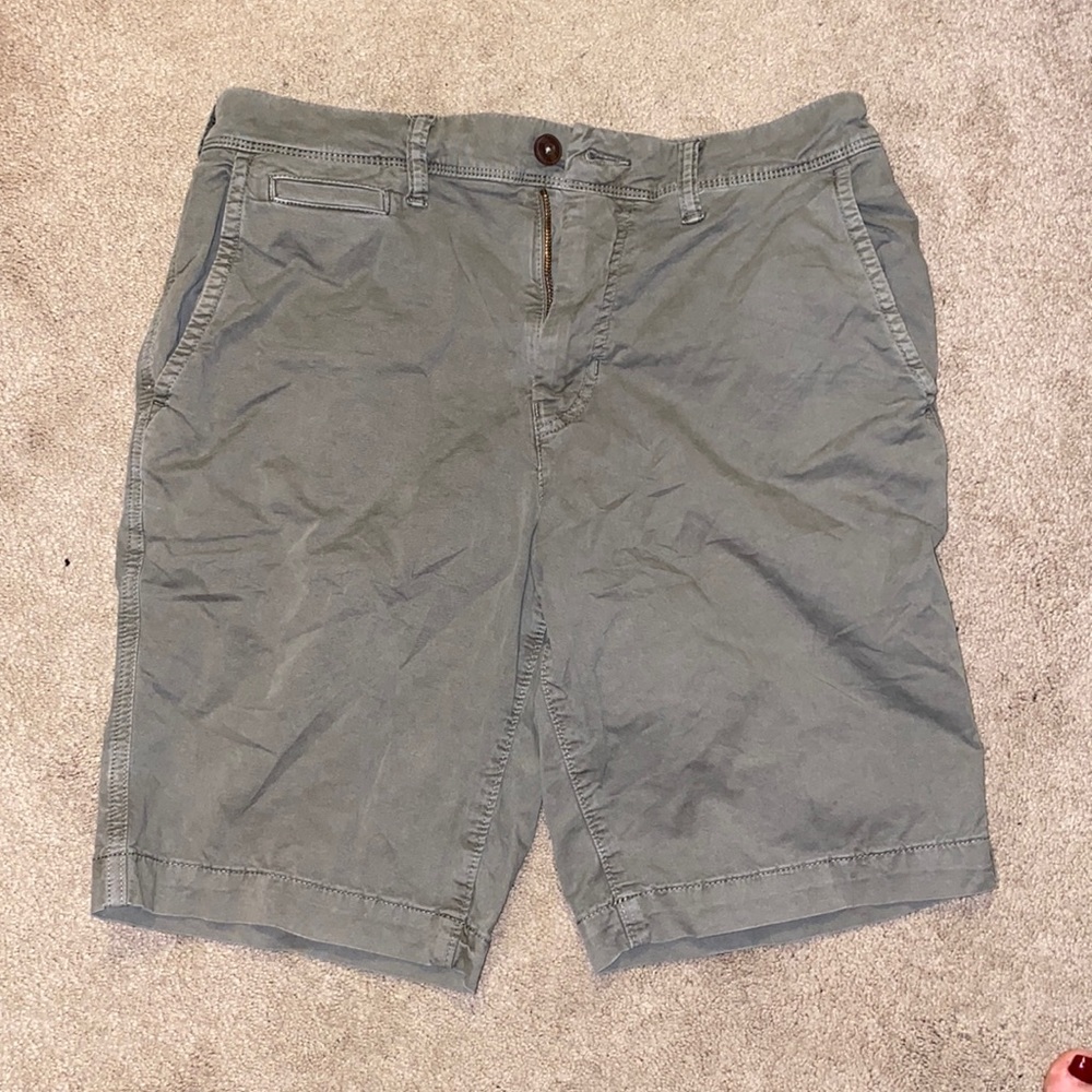 Olive green, flat front Mens shorts